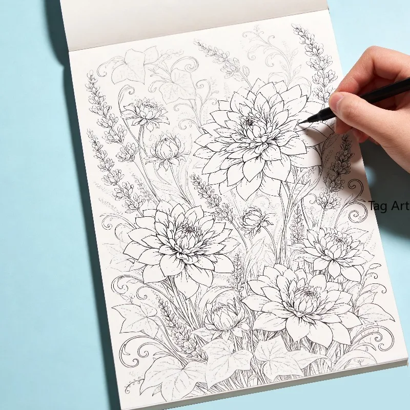 A Hand Drawn Decompression Graffiti Notebook, for Copying Line Drawings, Featuring 24 Patterns of People Animals and Scapes