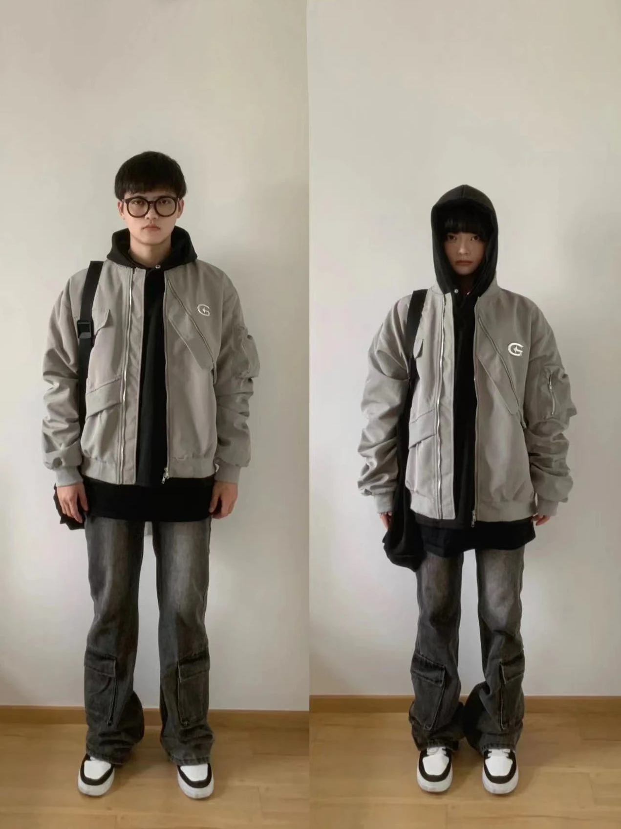 

Retro American Street Design Flng Suit Jaet Loose ex Spring Autumn Irregular Workwear Sle Youth Faion