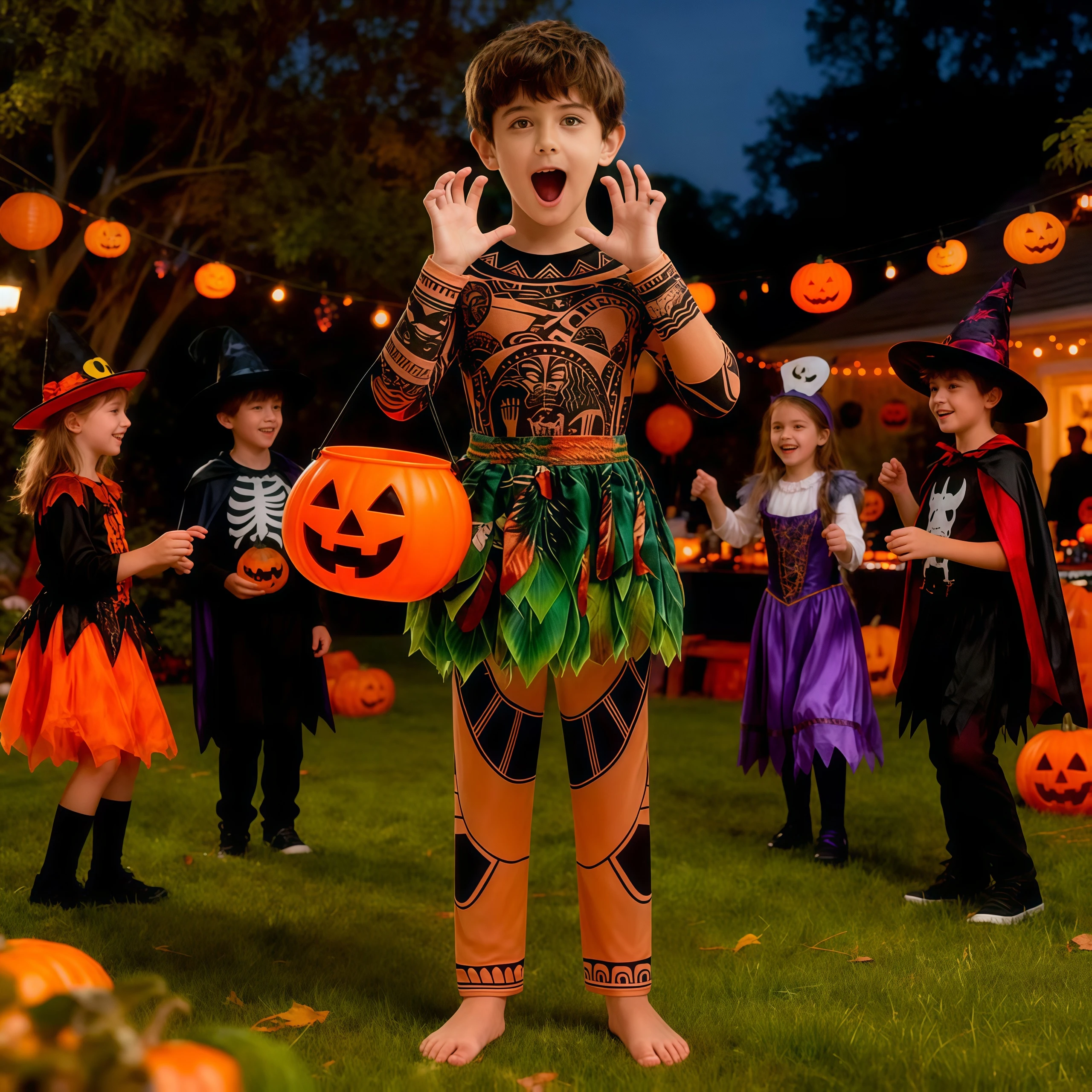 Movie Ocean Adventure Maui Costume Boys Tattoo Print Clothes For Kids Cosplay Birthday Party Carnival Halloween Vaiana Role-Play