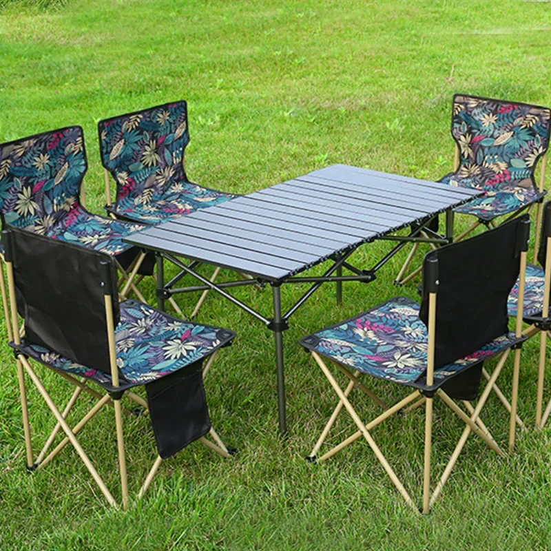 Outdoor Folding Tables and Chairs for Self-driving Tours Camping Tables, Portable Folding Chairs, Stalls, Carbon Steel Egg Rolls