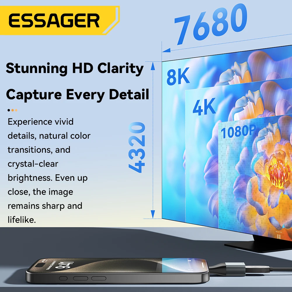 Essager USB Type-C to HDMI DP VGA Mini DP Adapter 8K@60Hz 4K@120Hz HD Video Transmission Converter for MacBook PC Laptop Phone