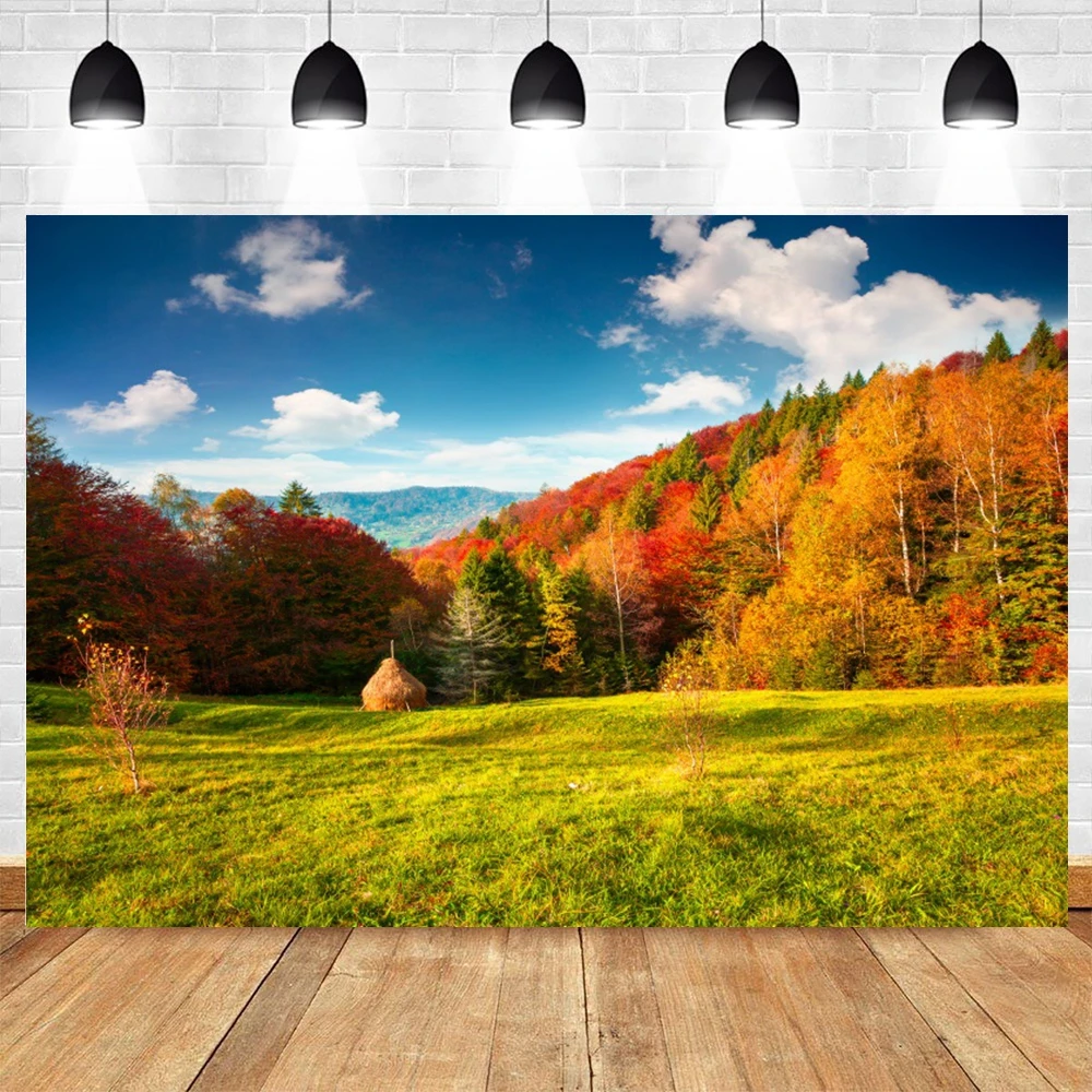 Autumn Nature Scenery Backdrop Mountain River Maple Forest Birthday Party Photography Background Wall Decor Photo Studio Props