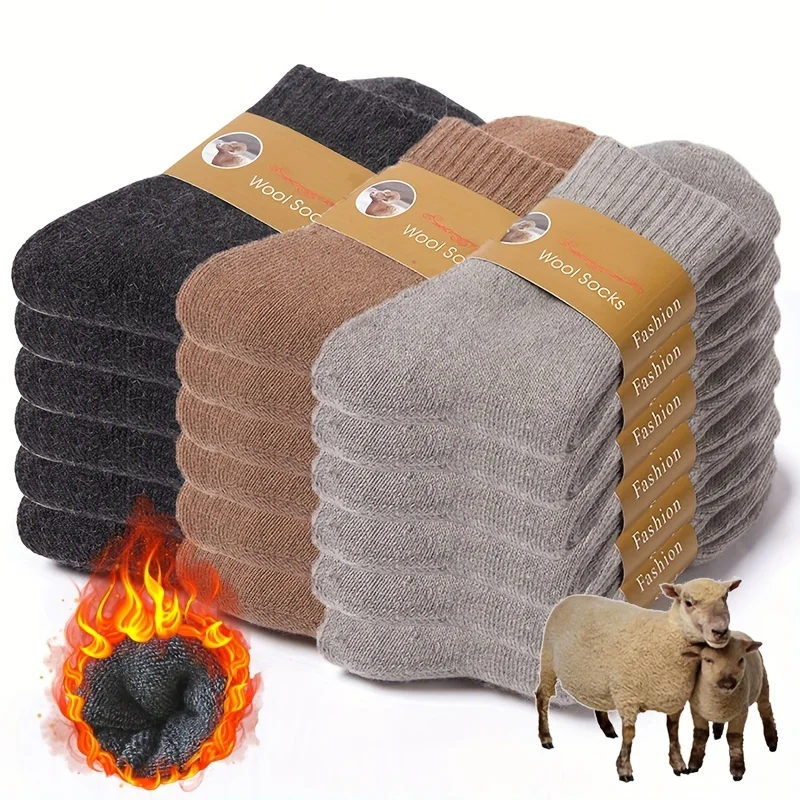 

6 пар шерстяных зимних носков, супер толстые однотонные носки, мужские и мужские носки, плюшевые женские мягкие средние домашние термоноски