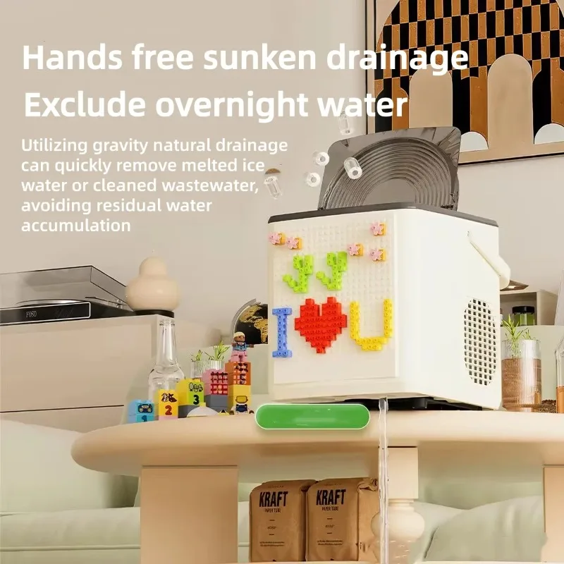 Creative Building Block Electric Ice Maker Small Automatic Quick Ice Cube Machine With Ice Basket & Scoop For Home Kitchen Use
