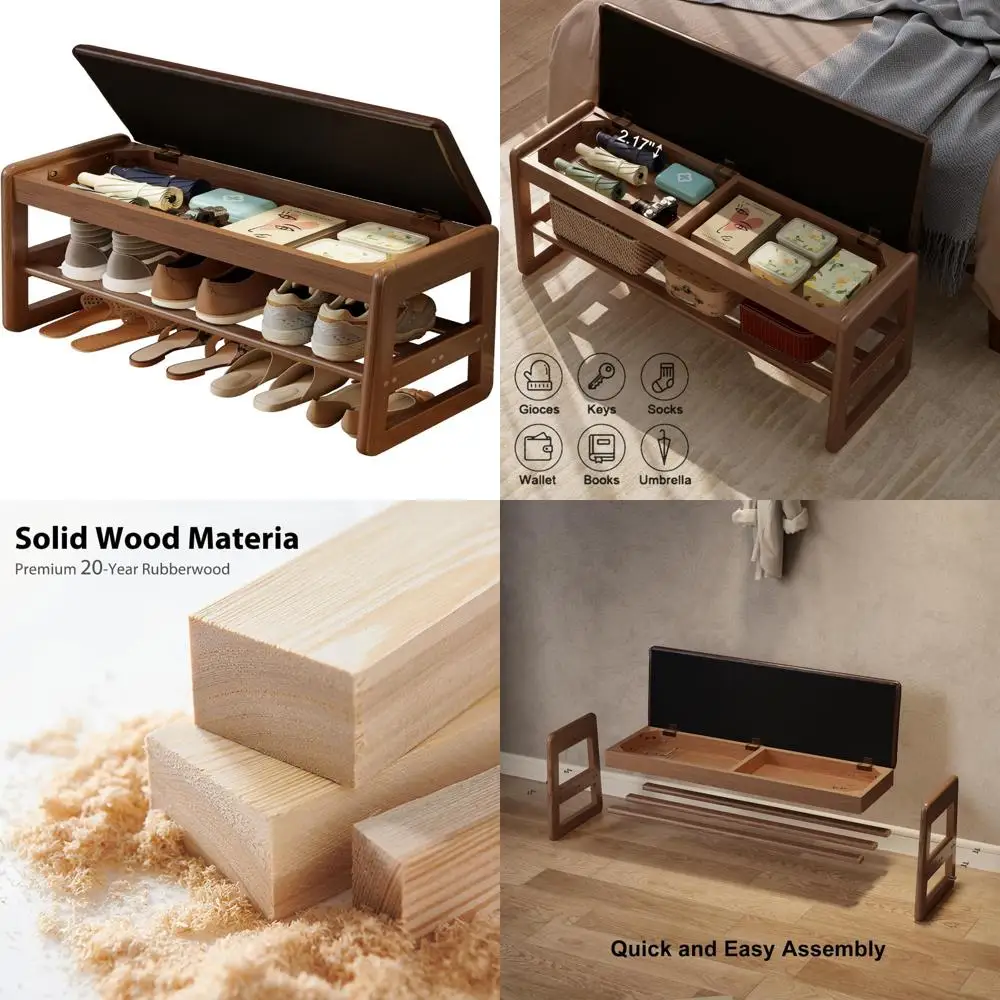 

Walnut 2-Tier Shoe Storage Bench with Cushion for Entryway and Hallway, 31.5 Inches