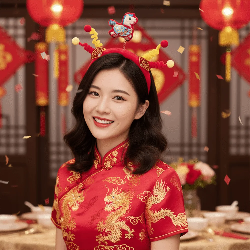 

Sweet Cartoon New Year Headband Lucky Cat Horse Horse Hairband Headwear Lion Dance Horse Headband Photo Prop