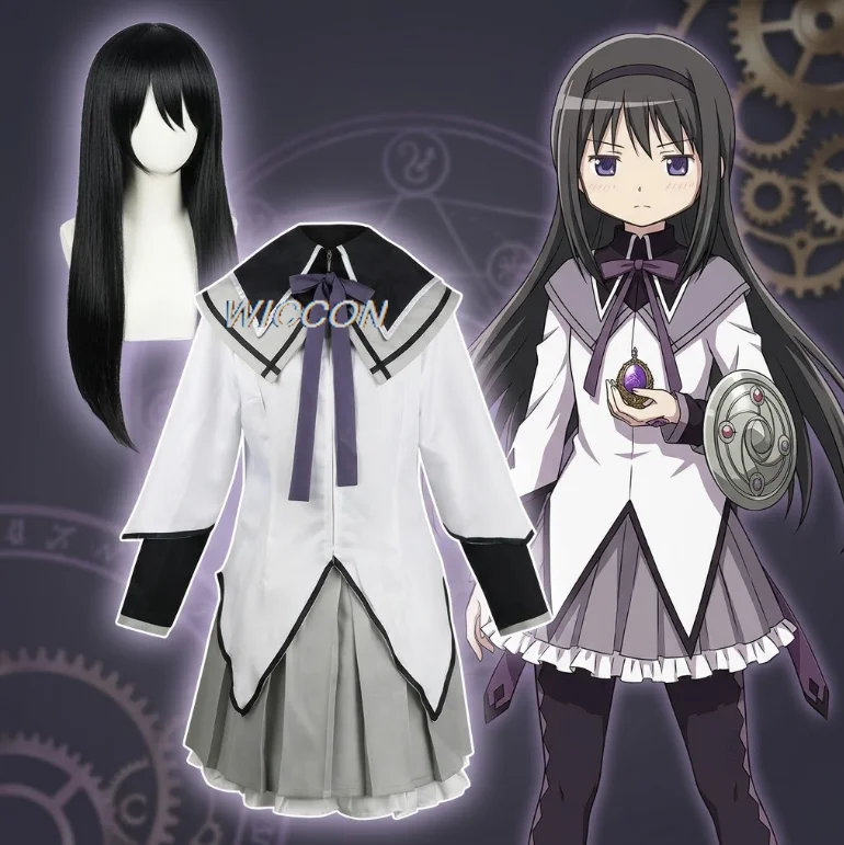 Costume de cosplay Anime Magical Puella Magi Madoka Magica Homura Akemi, uniformes de combat, perruque, chaussettes pour Mahou Shoujo Comic Con