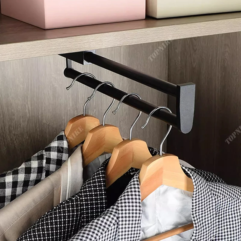 Telescopic Hanging Rod Shallow Wardrobe Clothes Rod Clothes Pants RackTopMounted Vertical Pull Out Closet Horizontal Rod Hangers