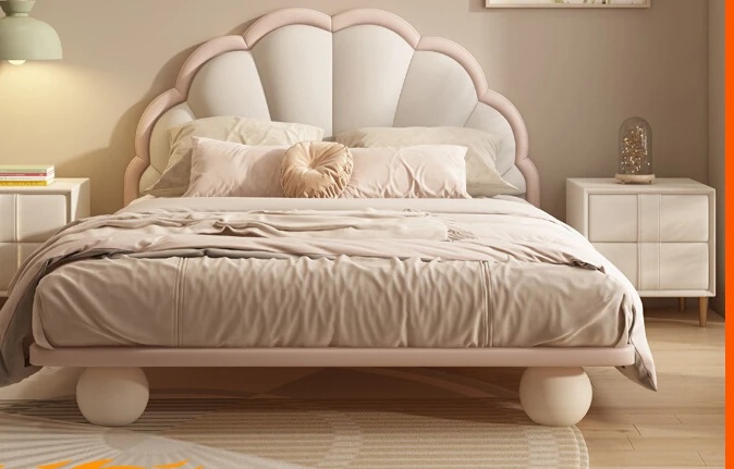 Children's bed, girl's princess bed, minimalist modern girl's bed, cream style flower petal bed