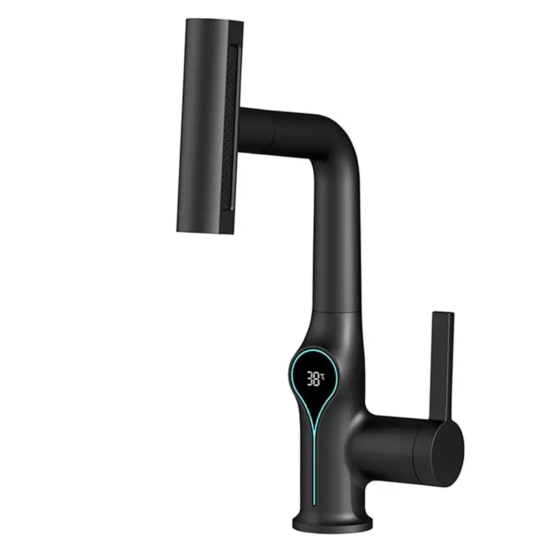 AEE8-Waterfall Temperature Digital Display Basin Faucet Lift Up Down Stream Hot Cold Water Sink Mixer Tap For Bathroom