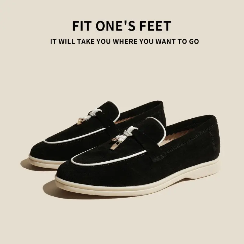 2025 Women's Genuine Leather Loafer Soft Sole Fleece Lined Elevated Insole UK Style Slip On Comfortable Office Daily Flat Shoes