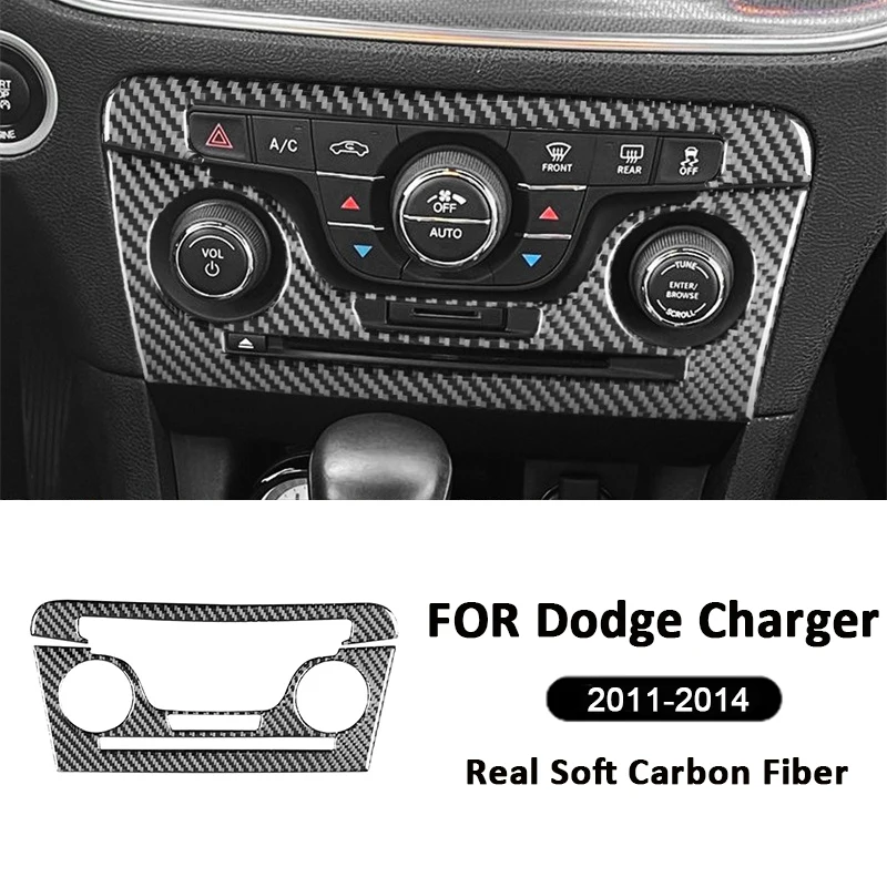 

Carbon Fiber Car Central Console Air Conditioning Control Panel Knob Button Frame Decoration Sticker For Dodge Charger 2011-2014