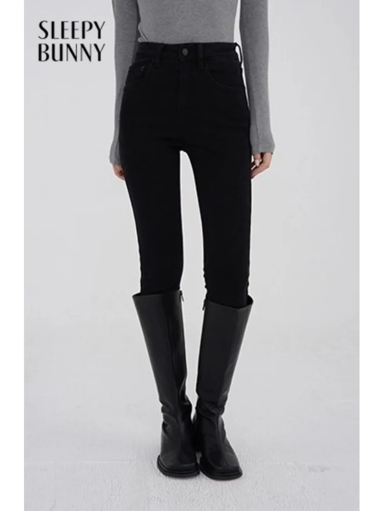 

Warm Stretch Denim Pants for Women High-Waist Skinny Jeans Thick Fleece-Lined Slim Black Jeggings Elastic Lady Fashion Bottoms