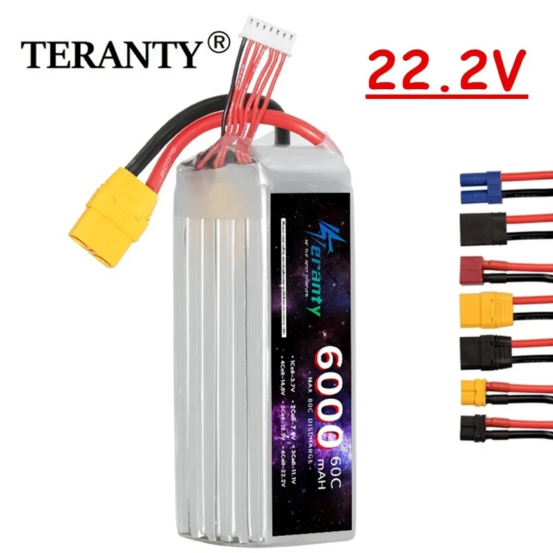 

Teranty 6000mAh 6S 22,2 V 60C RC Lipo аккумулятор, перезаряжаемая батарея для радиоуправляемого автомобиля FPV грузовика вертолета с разъемом XT60 XT90