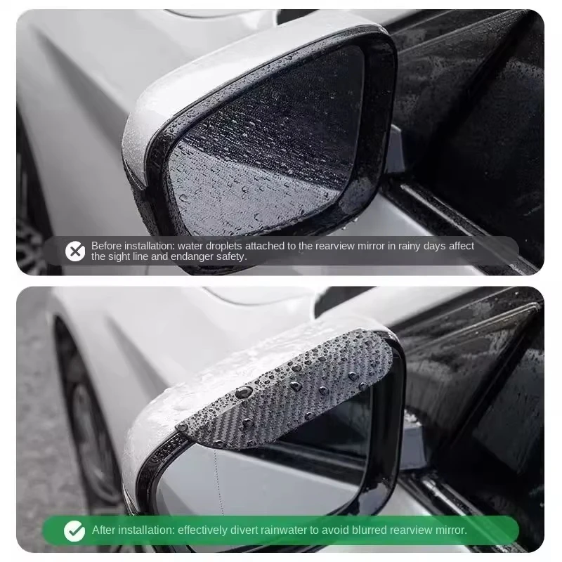 2PCS Car Rearview Mirror Universal Rain Eyebrow Carbon Fiber Pattern Car Rain Shield Reversing Mirror Rain Cover Car Accessorie view 5