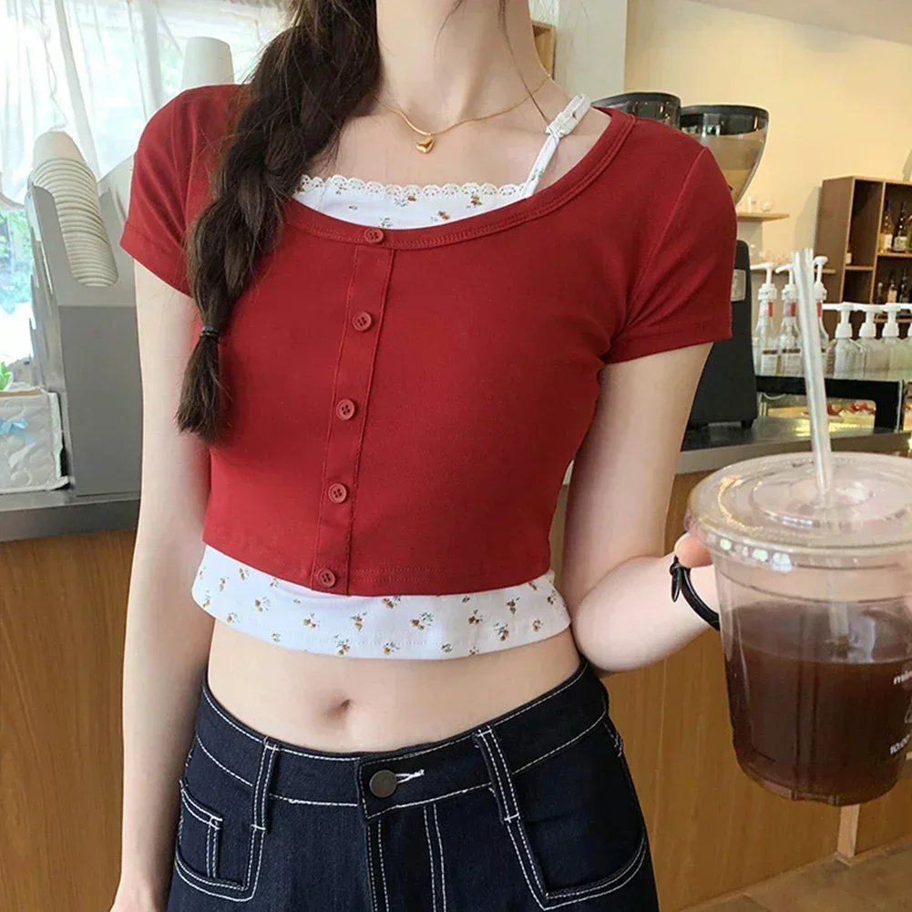 

Casual Daily Wear Floral Top Casual Wear Sweet Tops Dark Blue All Seasons Wear Crew Neck Design Female Apparel