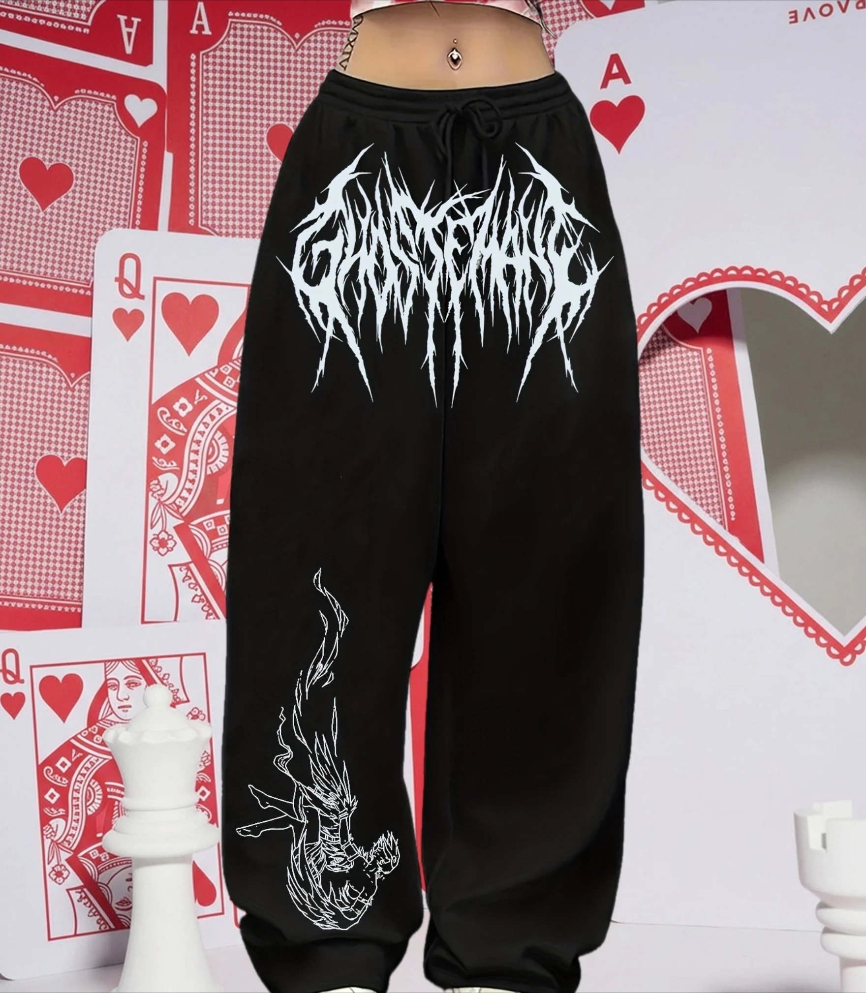 Autumn and Winter Gothic Style Dark Fun Men's Casual Sports Running Pants Hip-hop High Street Long Wide Leg Pants Loose Pants