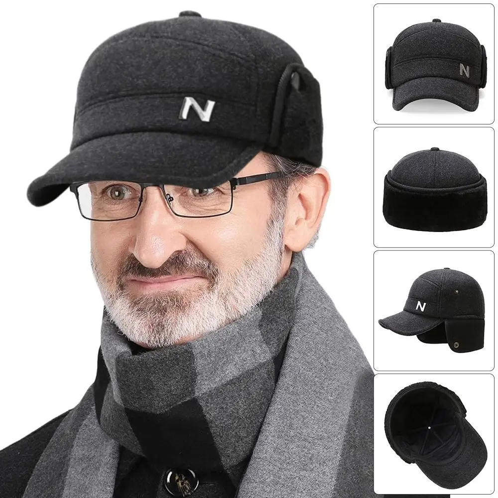 

Outdoor Ear Protection Winter Hat Windproof Thick Baseball Cap Warm Casual Bomber Hats for Men