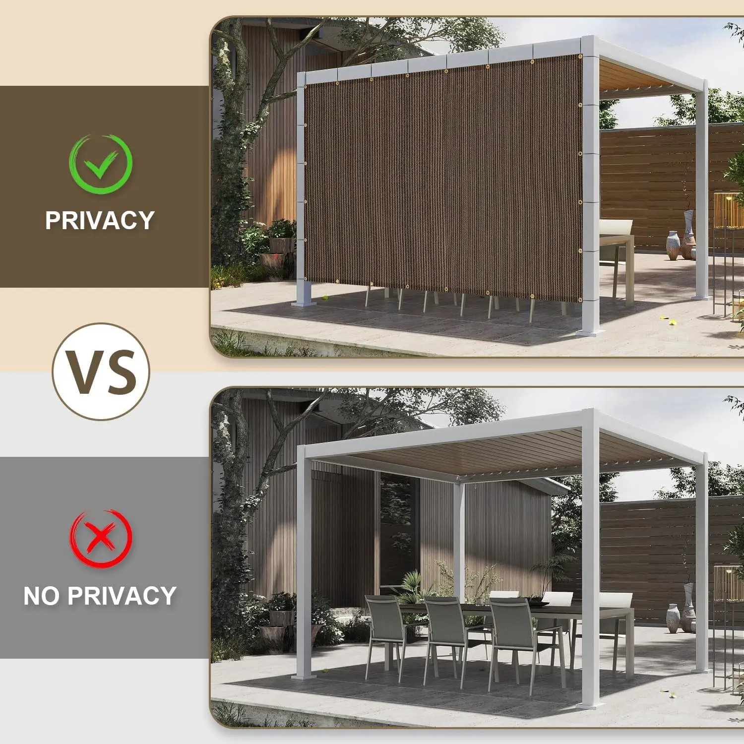 Outdoor Patio Sun Shade Cloth in Brown, 95% UV Protection with Grommets