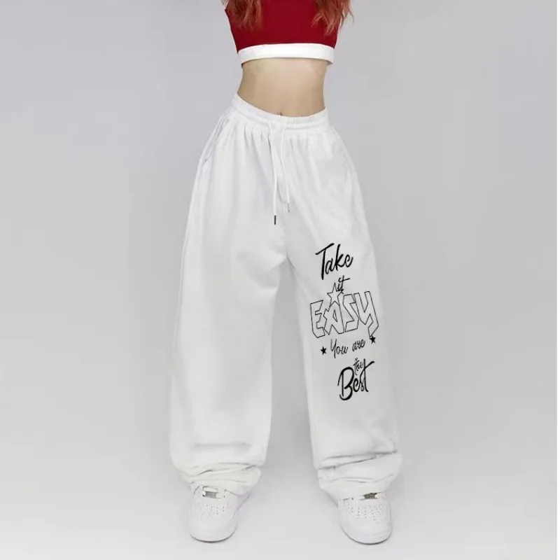 Damskie luźne spodnie sportowe do tańca, hip-hopowe, uliczne, z prostymi nogawkami i szerokimi nogawkami, streetwear Y2k, modne spodnie dresowe na rok 2025.