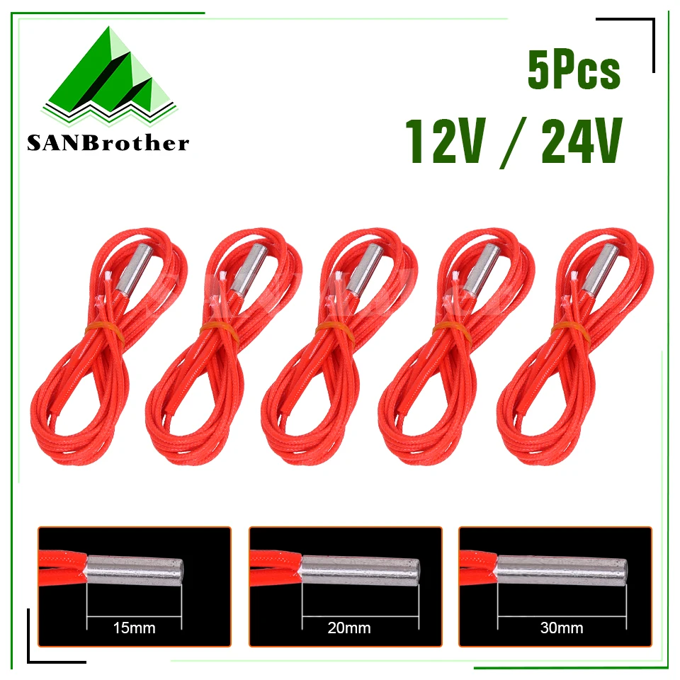 

5pcs 3D Printers Cartridge Heater 12V/24V 40W 6*20mm 1m For MK Mendel Reprap Extruder Parts 12V 24V 40W Heat Parts