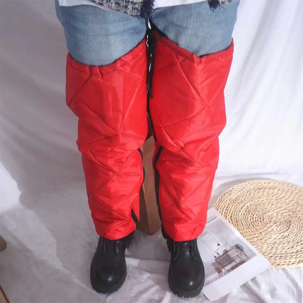 2 pcs Waterproof Motorcycle Winter Knee Pads Thickened Warmth Full Chaps Winter Full Chaps Knee Shin Guard Black/Red Polyester