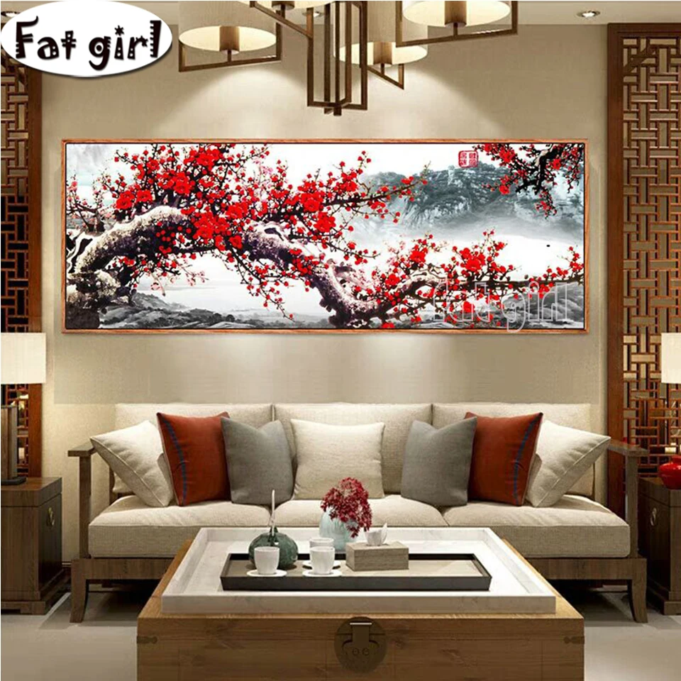 DIY Diamond Painting Plum Blossom Landscape Embroidery Mosaic Chinese Style Full Drill Cross Stitch Handmade Large Size Gift