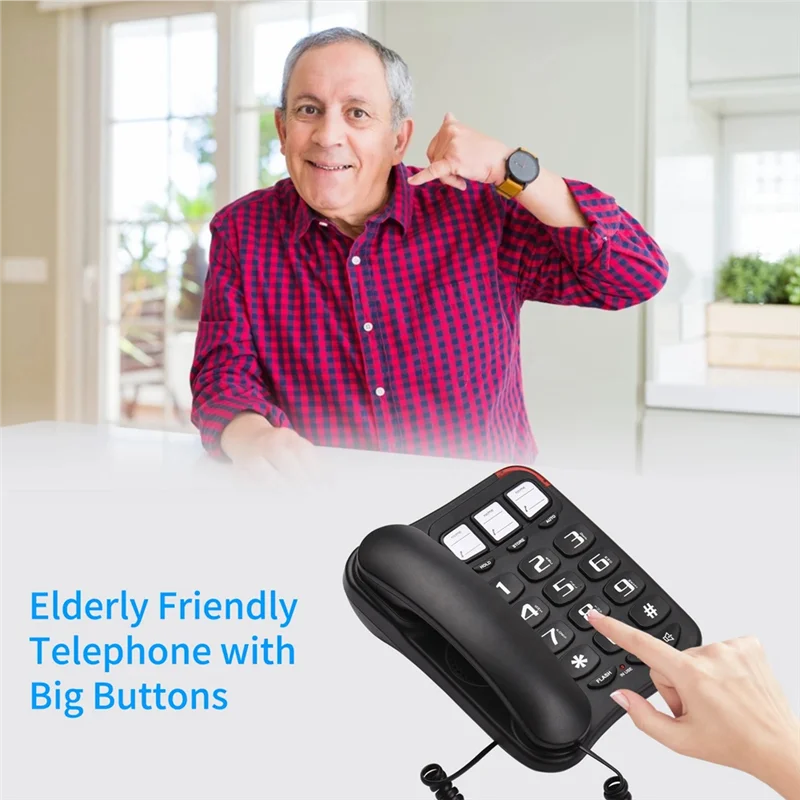 Durable-Large Button Wired Phone Desktop Fixed Phone Supports Hands-Free/Redial/Flash Disconnect,Large Button Wired Phone Deskto