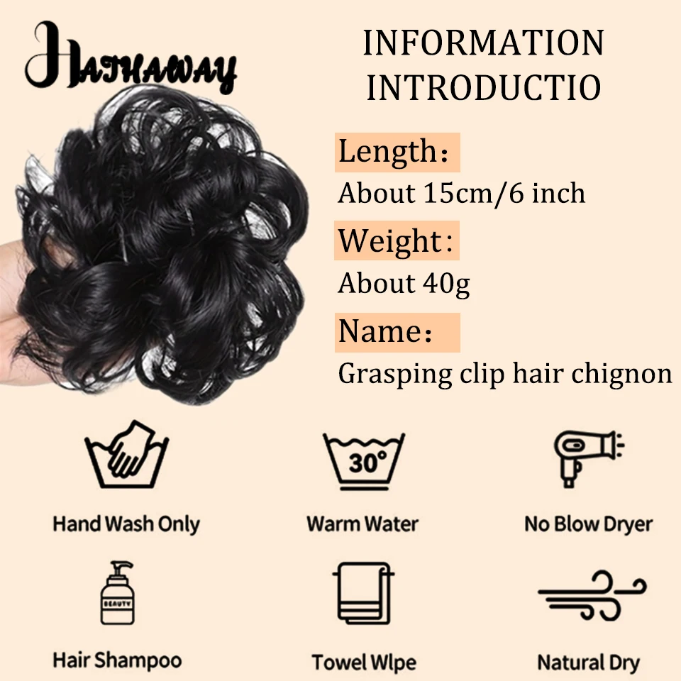 Messy Bun Synthetic Claw Clip Bun Female Hair Hairband Extended Curly Waves Messy Grip Bun Black Brown Daily Wear Female Wig Bun