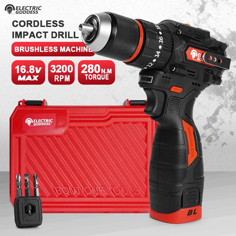 EGOD 280N.M Brushless Cordless Impact Drill Multifunctional Repair and Decoration Home Screwdriver Power Tools Set