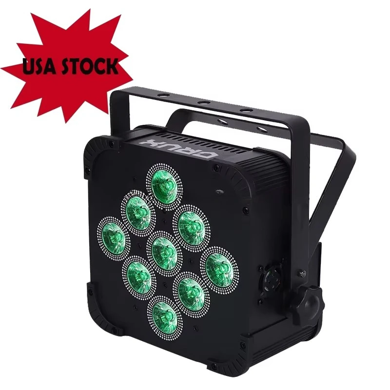

USA Stock Battery Powered 6in1 LED Flat Par Light 9X18W RGBAW UV 2.4Ghz Wireless DMX Control DJ Stage Lighting Projection Lights