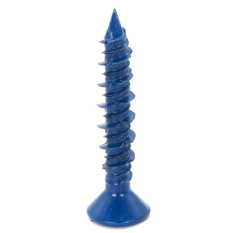 100PCS 3/16 X 1-1/4In Blue Flat Phillips Concrete Diamond Point Screw Anchor Set For Anchoring To Masonry Kit