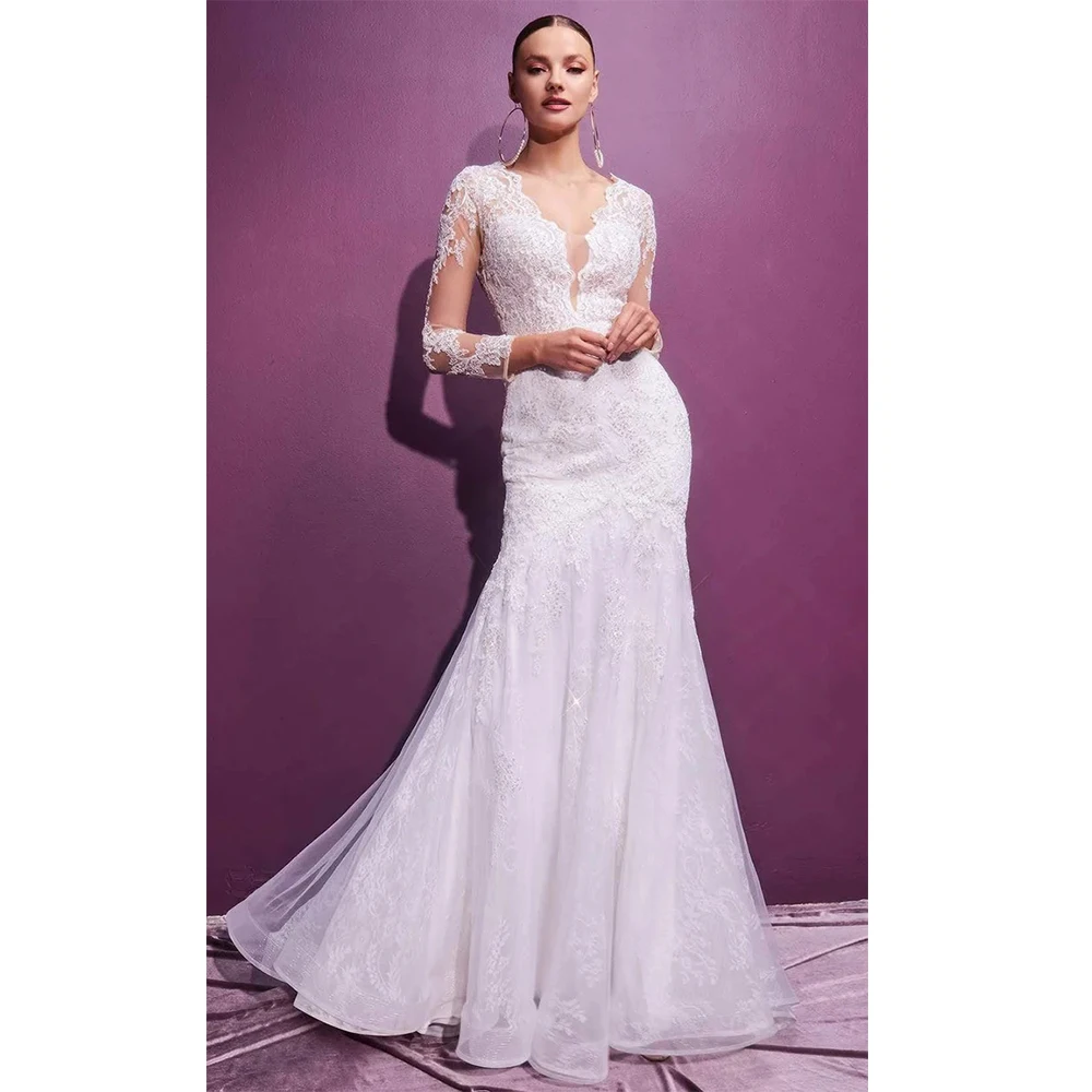 High Quality Elegant Evening Dresses Lace for Floor-Length V-Neck Prom Dress Appliques Mermaid Robes De Soirée Customized