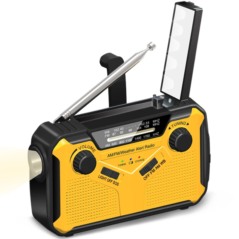 

Portable Emergency Hand crank solar Radio with am fm Noaa, Operated power battery ,SOS siren,Flashlight,reading lamp for outdoor