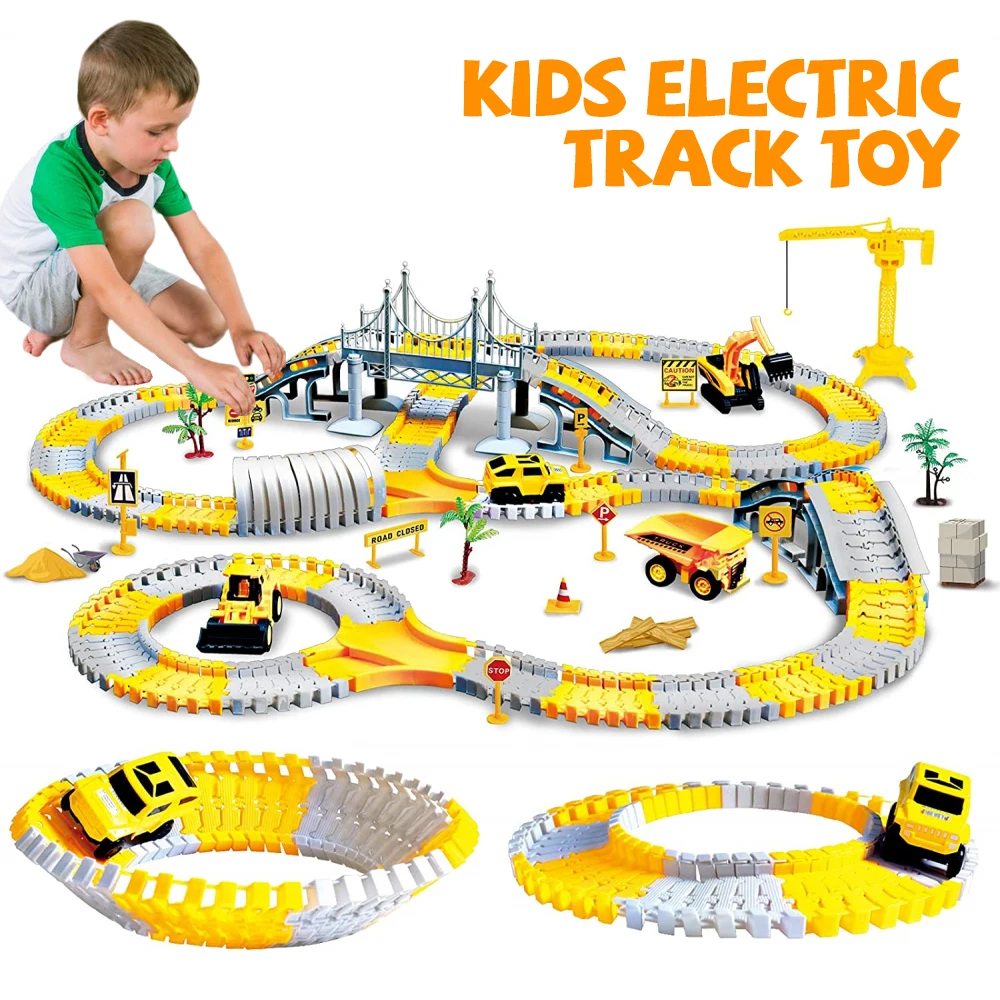 Kids Electric Track Toy Engineering Mini Car Set Puzzle Boy Toys Track Car Train Toys for Children Birthday Christmas Gifts