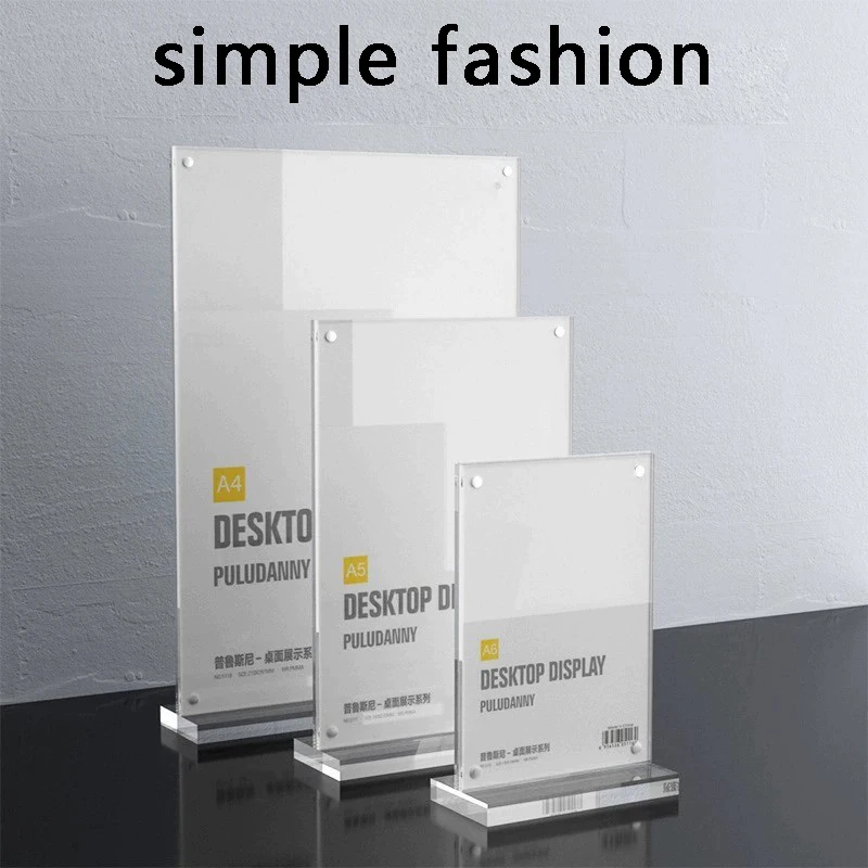 A4A5A6 Acrylic Signage Stand Transparent Desktop Menu Display Stand Vertical Double sided Transparent Acrylic Signage Office Res