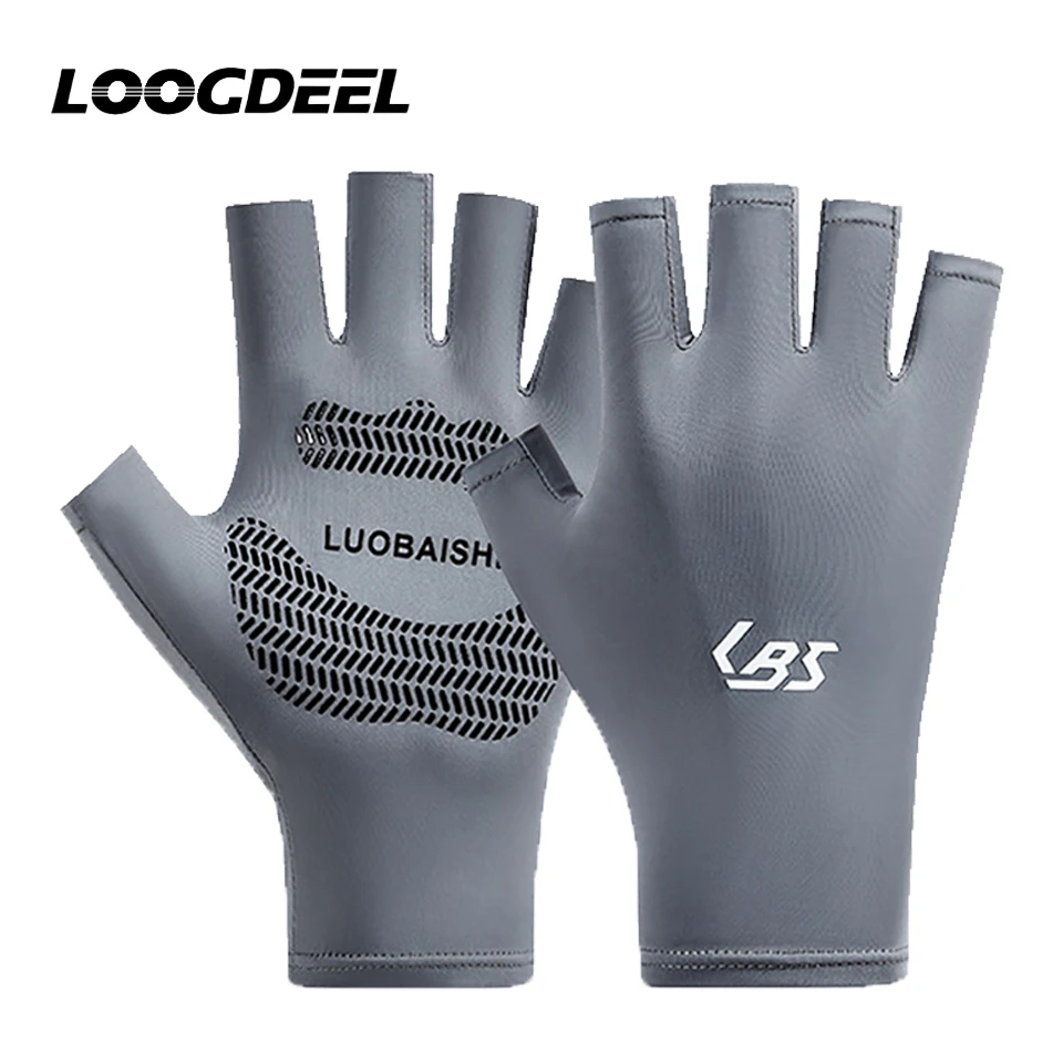 LOOGDEEL Ice Silk Half Finger Gloves Men's Summer Outdoor Sports Fishing Anti-Slip Breathable Thin Style Touch Screen Compatible