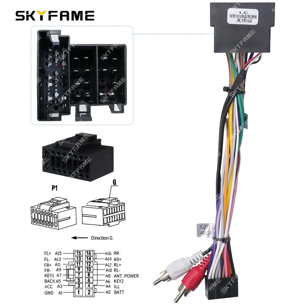 SKYFAME سيارة 16pin الأسلاك تسخير محول فك أندرويد راديو كابل الطاقة لبيجو سيتروين 301