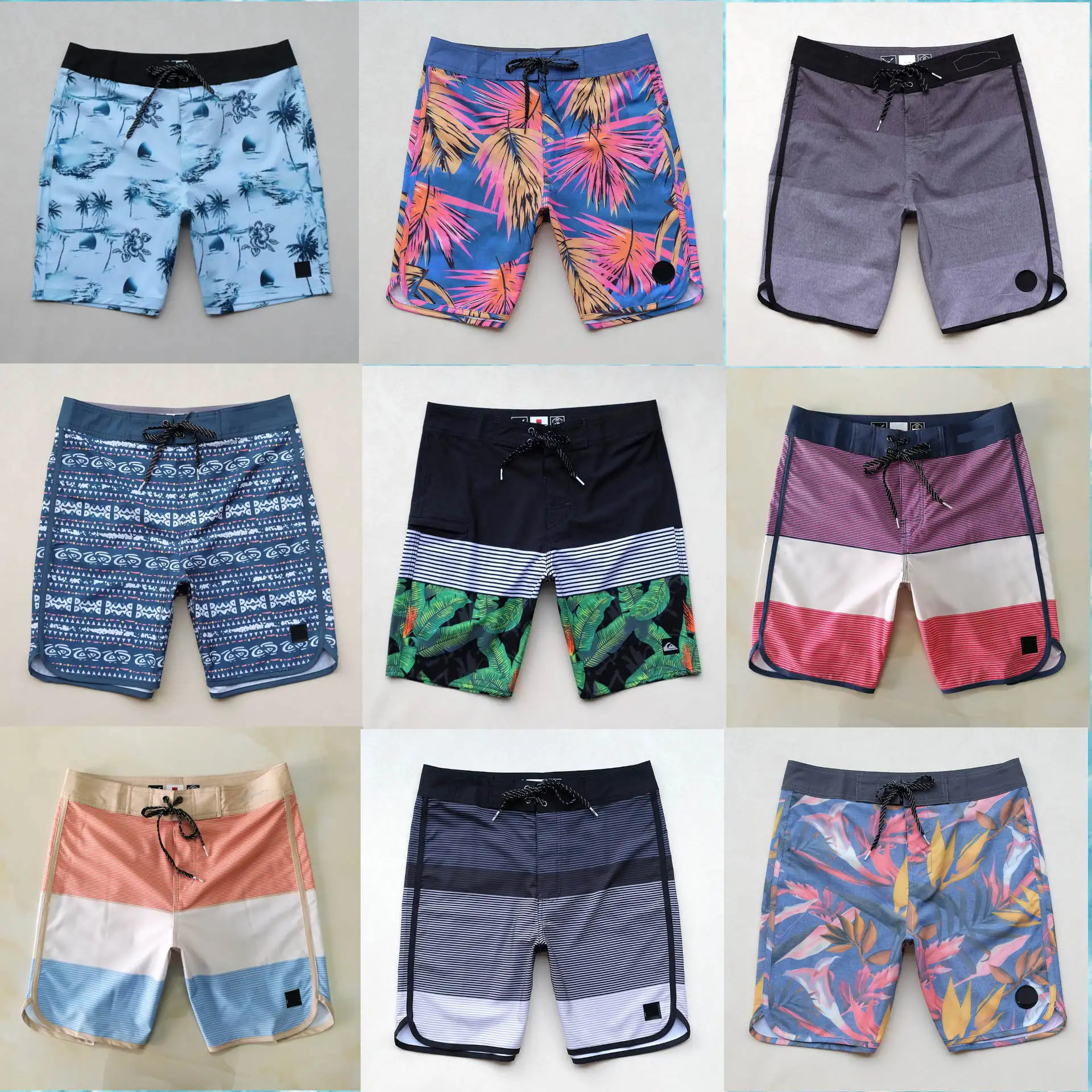 Calções de praia com secagem rápida masculina, roupa de banho, calção de banho, prancheta de surf, cordão, bermuda, verão