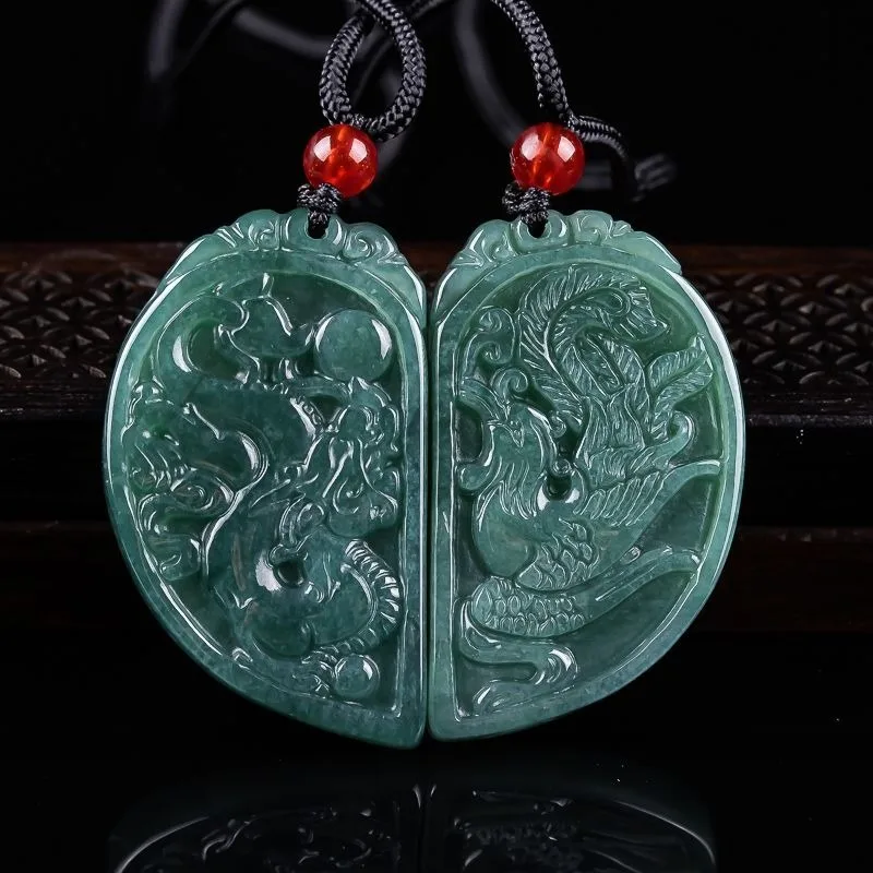 

Natural Dragon and Phoenix Pendant Couple Jade Pendant Simple Jewelry