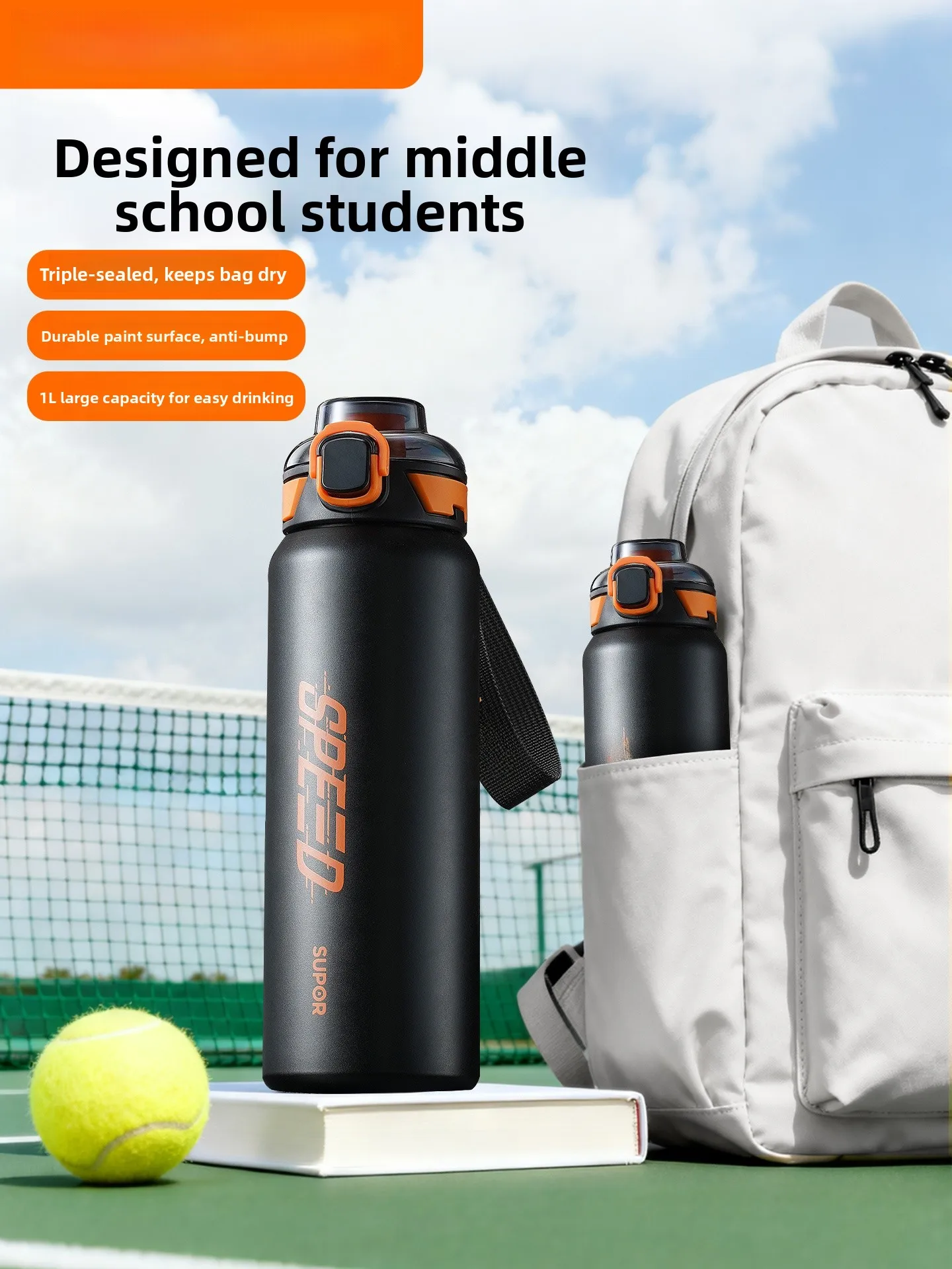 

Supor Sports Insulated Water Bottle Large Capaci St Men's Student Portable Travel Mug Anti-slip Durable Stainl Steel