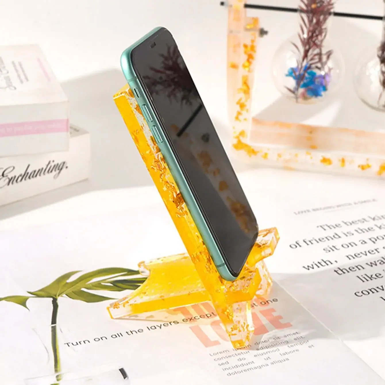 Mobile Phone Bracket Holder Crystal Epoxy Resin Silicone Mold Detachable Craft Jewelry Make Casting Tool Mirror Phone Stand Mold