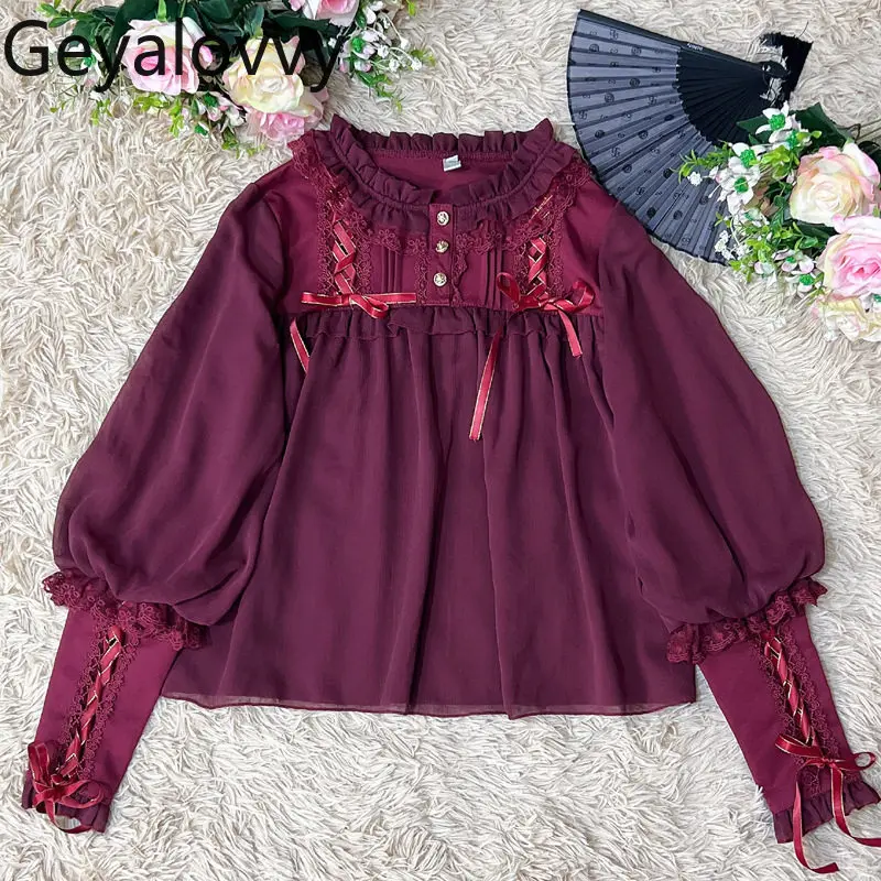 

Элегантная блузка в стиле Лолита с воротником-стойкой и длинными рукавами, универсальная, в китайском стиле, новинка 2026 года, для милых девушек