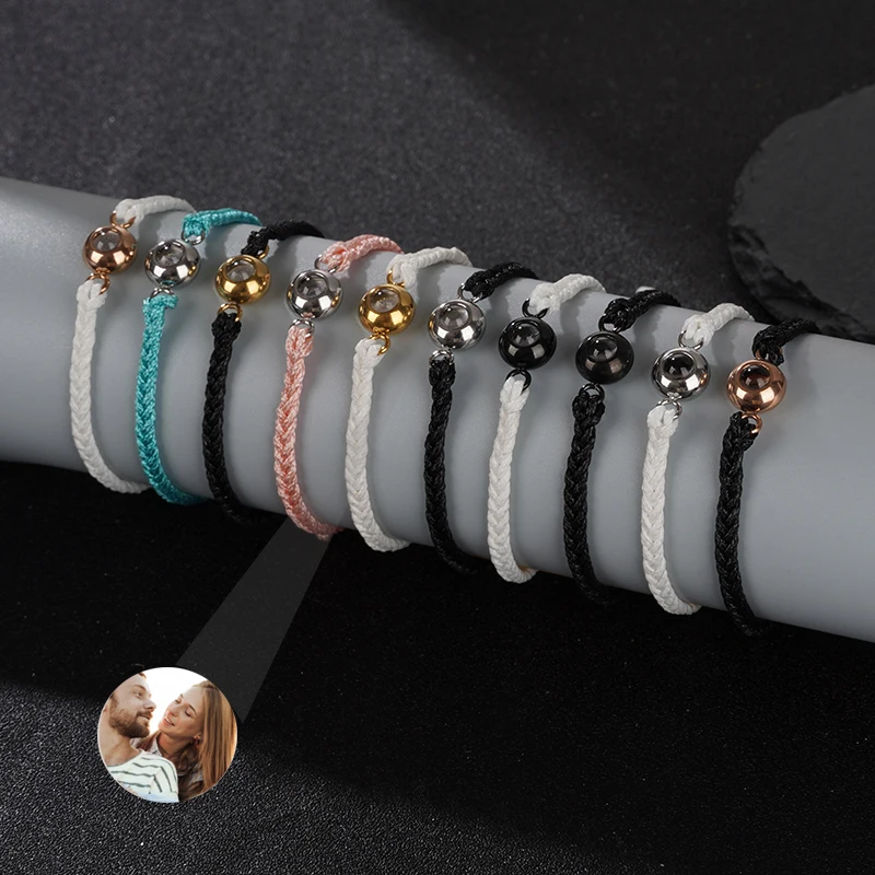 Projection Photo Bracelet in Gold Personalized Stainless Steel Custom Family Pet Photo Couples Bracelets Valentine's Day Gift