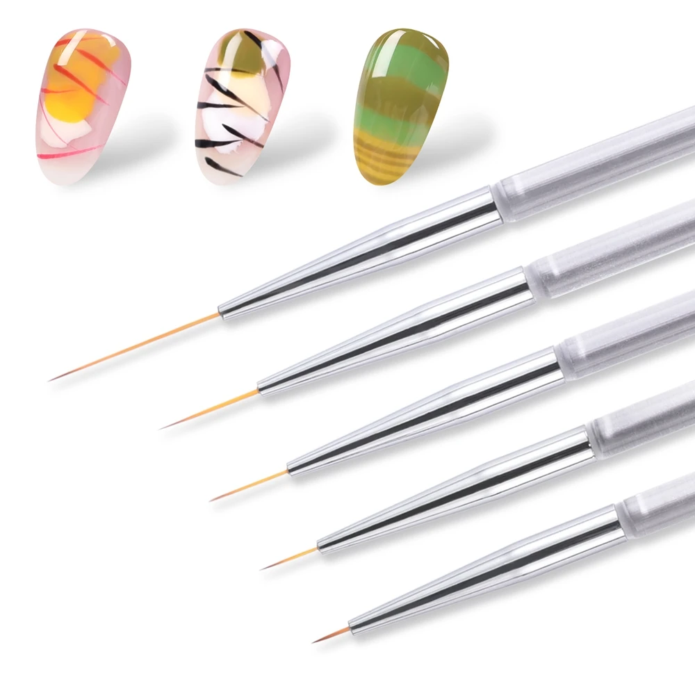 5Pcs/Set Nail Liner Brush Transparent Brush Holder Printing Drawing Vines Leaves Grids Lines Manicure Art Decoration Tools Kit