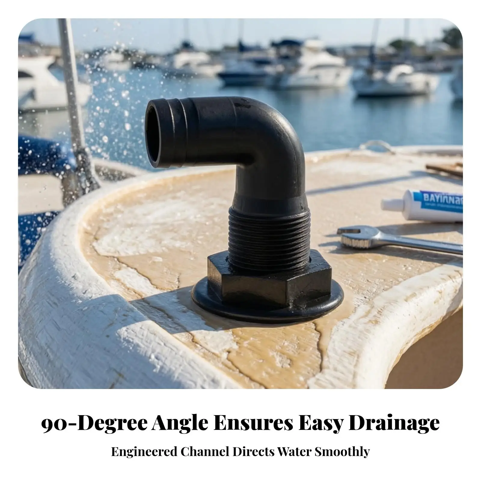Marine Drain Outlet with Backflow Valve Rigid Plastic 90-Degree Boat Drain Fitting Hardware Threaded for Yacht Builders