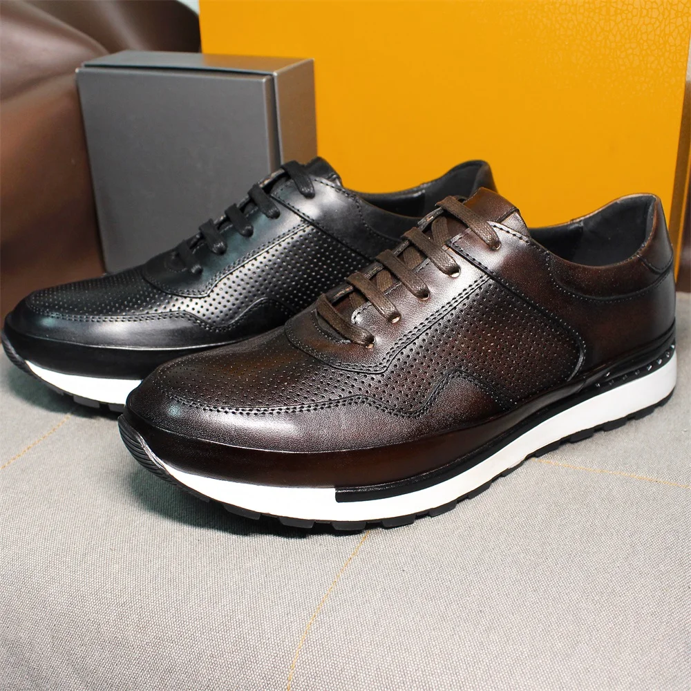 جلد طبيعي أحذية رجالية عادية الدانتيل متابعة مريحة عدم الانزلاق وحيد البروغ أحذية رياضية تاريخ الزفاف الرقص مكتب أحذية من الجلد