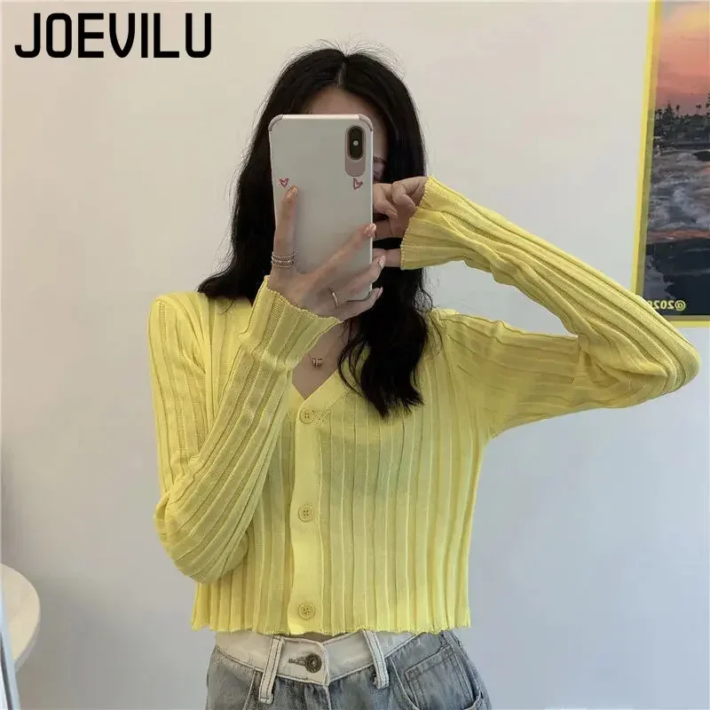 Jevilu-女性用ファインニットカーディガン,日焼け止め,ハイウエスト,スリム,ショートトップ,シルクシャツ,y2k,カジュアル