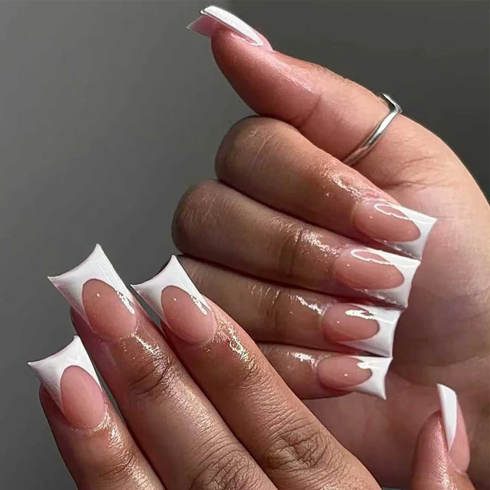 144 piezas uñas postizas de pato simples y clásicas, elegantes blancas francesas, desmontables y reutilizables, incluye lima de uñas 2