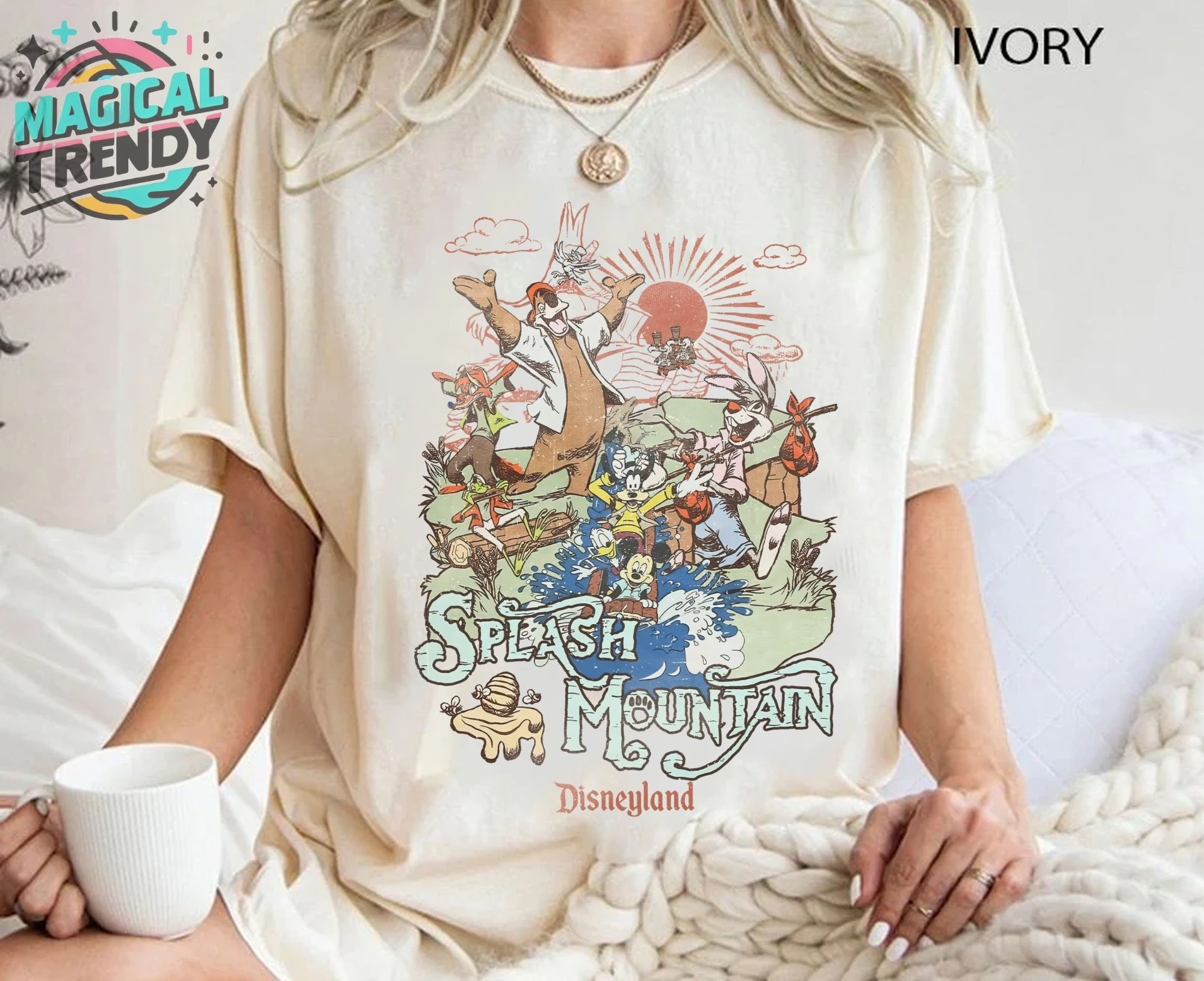 Koszulki Retro Disneyland Splash Mountain, Koszulki Magic Kingdom, Koszulki Disneyland na wakacje rodzinne, Koszulki Retro Disney